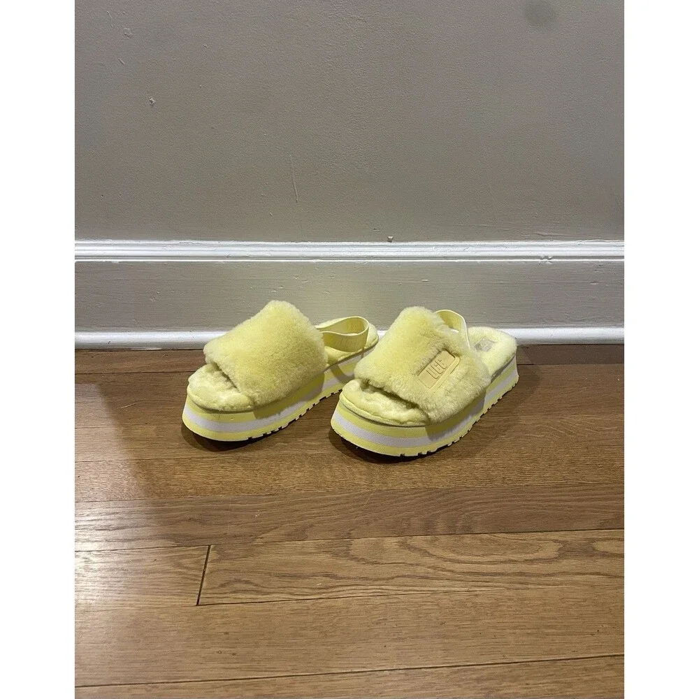 UGG Disco Genuine Shearling Slingback Yellow Platform Women Sz 9 Margarita